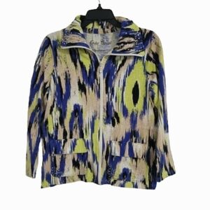 Onque Casuals Zip-Up Jacket Cardigan Multi Color Women's Size M 100% Cotton